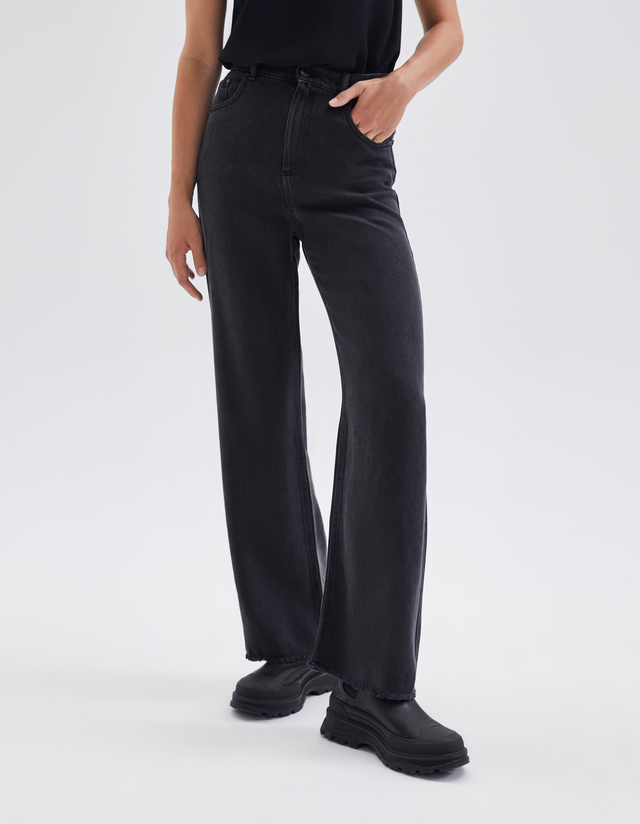 Jean gris foncé shop femme taille haute
