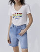 Tee-shirt blanc à message floqué deep dye Femme-1