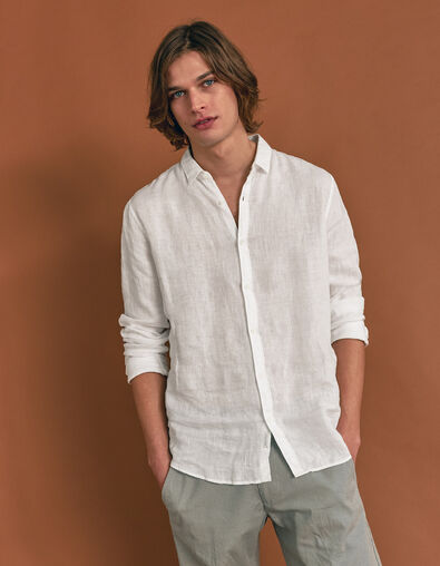 Chemise SLIM blanche en lin Homme - IKKS