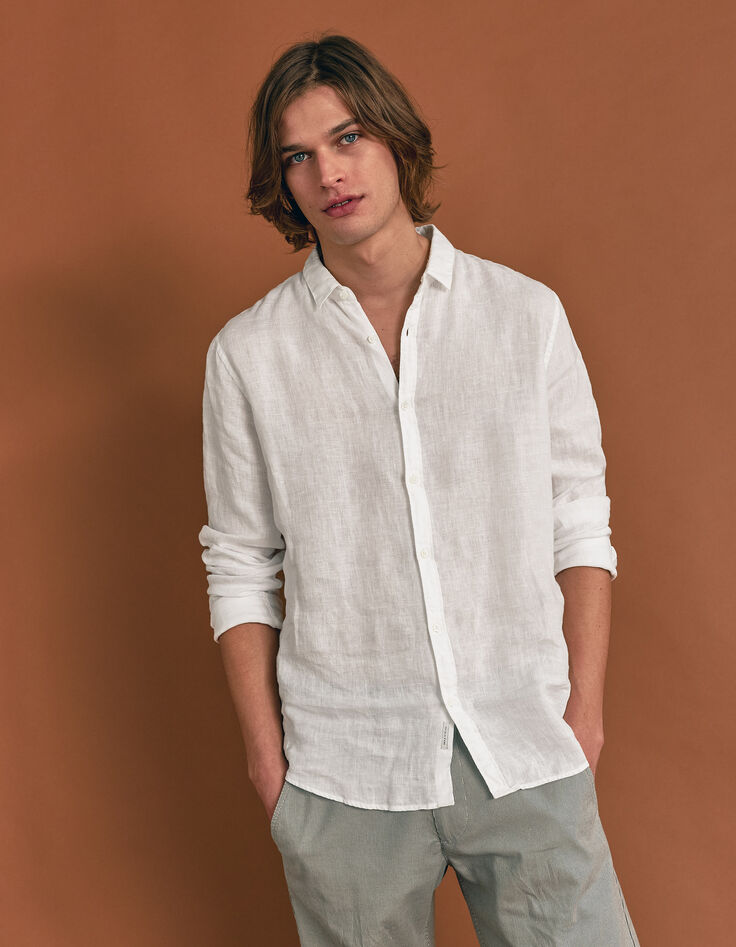 Chemise SLIM blanche en lin Homme-1