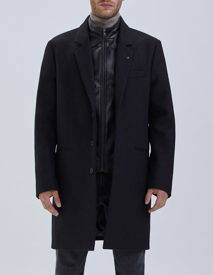 Men&rsquo;s black coat with leather facing-2