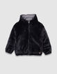 Plumas reversible negro pata de gallo y sherpa niña-4