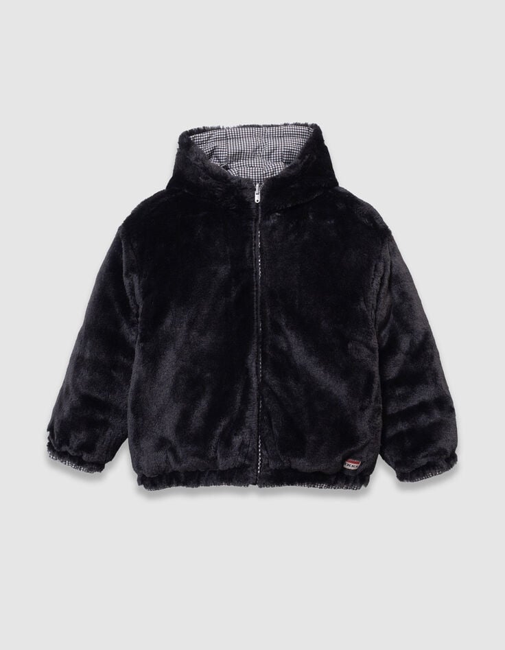 Plumas reversible negro pata de gallo y sherpa niña-4