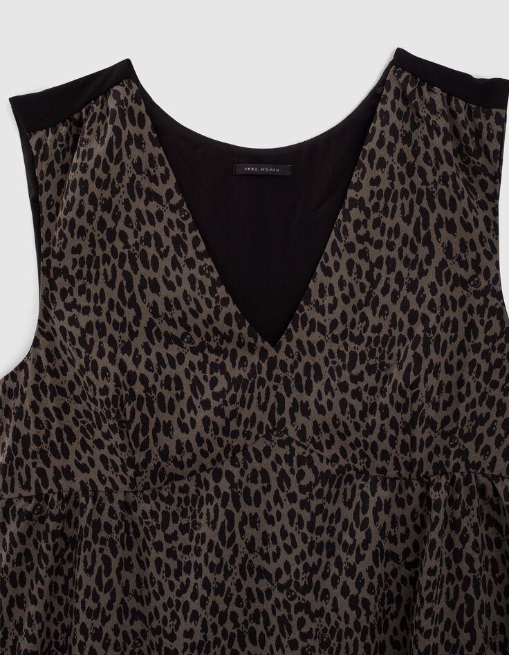 Women’s khaki and black animal print crepe long dress-4