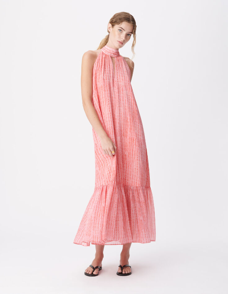 Robe longue rose motif rayures floues Femme-1