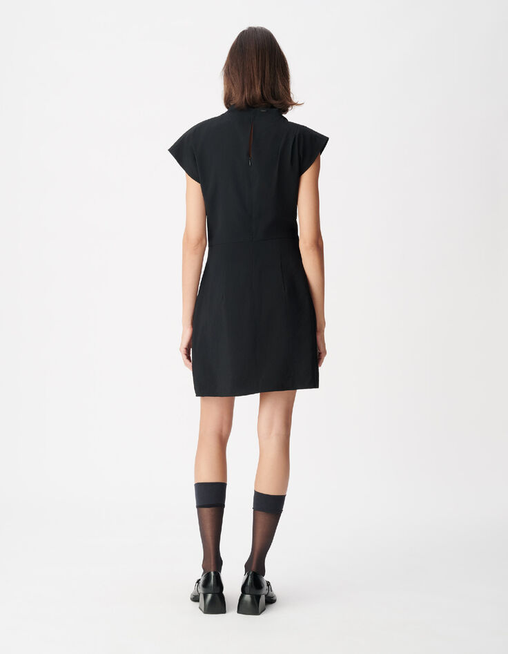 Robe courte noire col b&eacute;nitier Femme-3