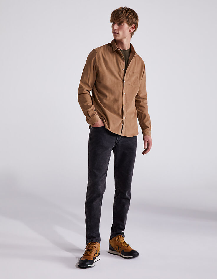 Chemise SLIM beige foncé velours milleraies Homme-5