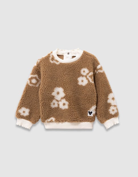 Beige sweater sherpa bloemenmotief meisjes - IKKS