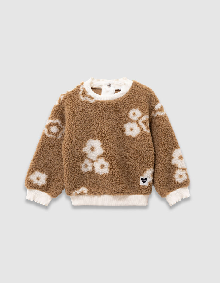 Beiges Sherpa-Mädchensweatshirt mit Blumenmotiv-1 Beiges Sherpa-Mädchensweatshirt mit Blumenmotiv-1