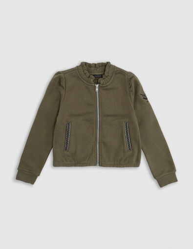 Khaki vest met mooie vlechten op de zakken van het meisje - IKKS