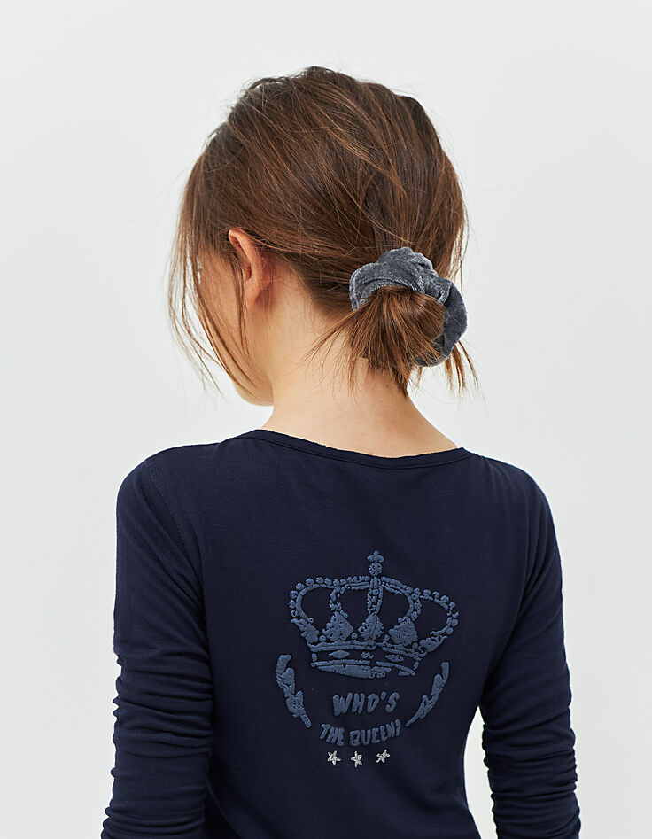 Tee-shirt tunisien navy couronne relief dos fille-2 Tee-shirt tunisien navy couronne relief dos fille-2