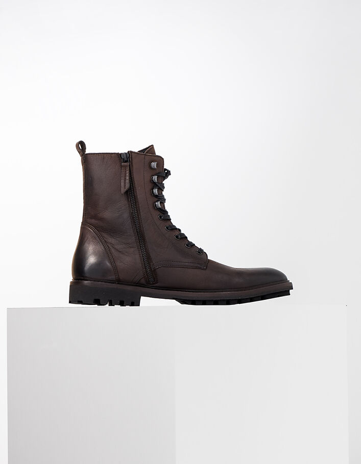 Men’s dark brown leather lace-up boots - IKKS