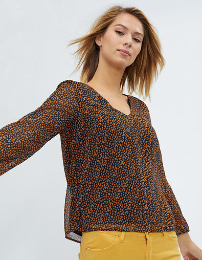 I.Code black, cognac small heart print top