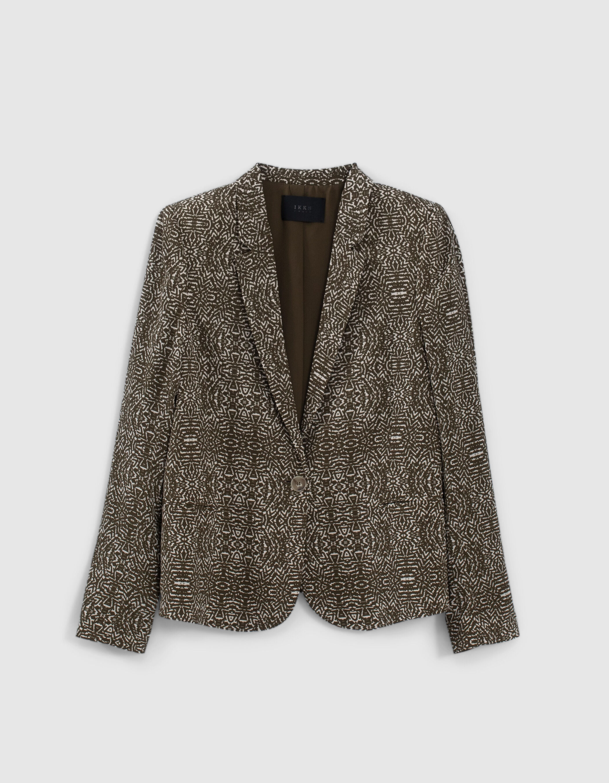 Veste courte de tailleur coloris kaki imprim fantaisie femme