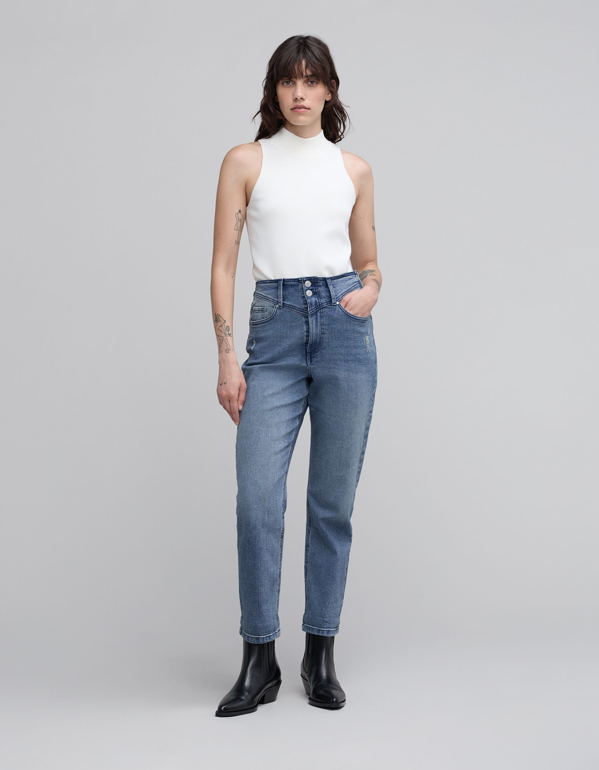 Women s straight waterless button down denim jeans IKKS