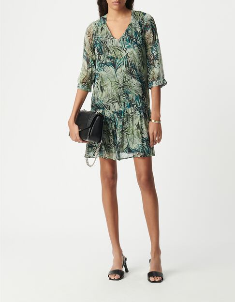 Robe turquoise imprim&eacute; feuillage Femme - IKKS