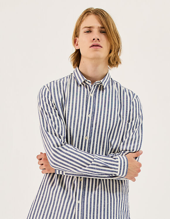 Men’s indigo REGULAR shirt with vertical stripes