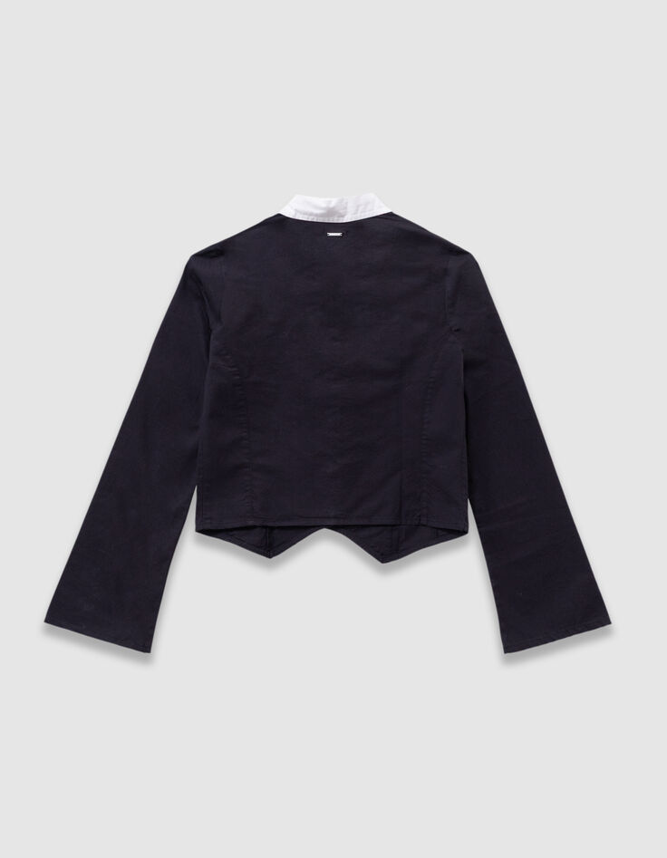 Girls’ black trompe-l’oeil white front shirt-5 Girls’ black trompe-l’oeil white front shirt-5