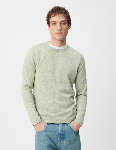 Pull col rond vert tricot fin moulin&eacute; Homme - IKKS