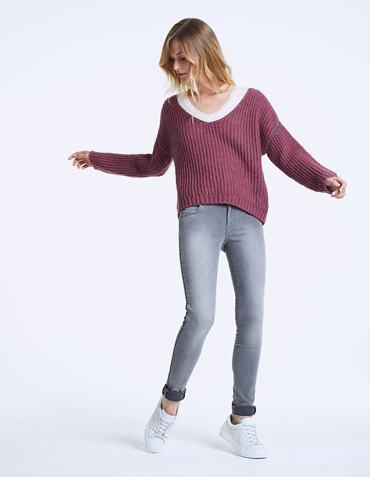 Women's mauve fluffy wool cropped sweater-4