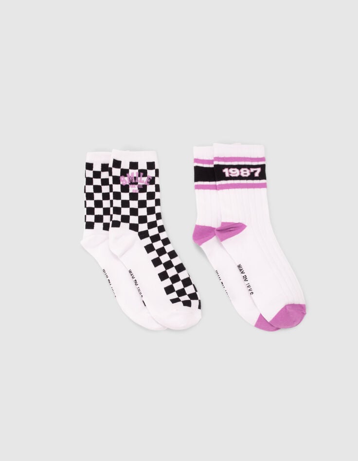 Girls’ black/white/pink socks-2 Girls’ black/white/pink socks-2