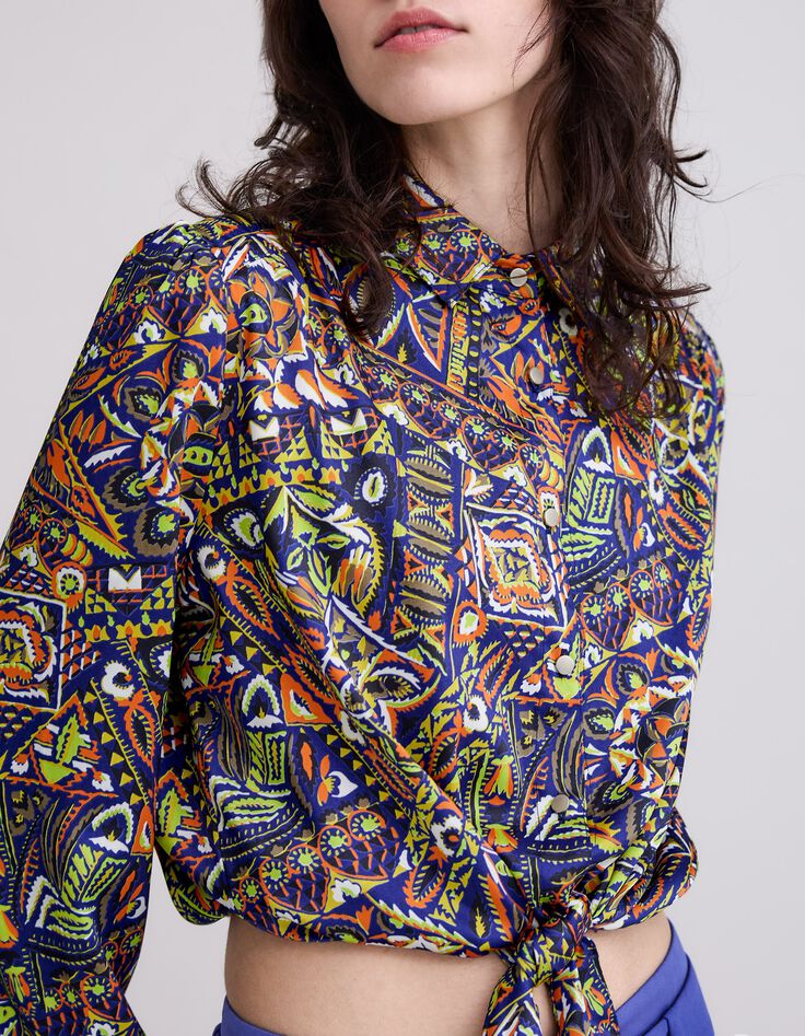 Camiseta azul de poliéster reciclado con gráfico étnico-5 Camiseta azul de poliéster reciclado con gráfico étnico-5