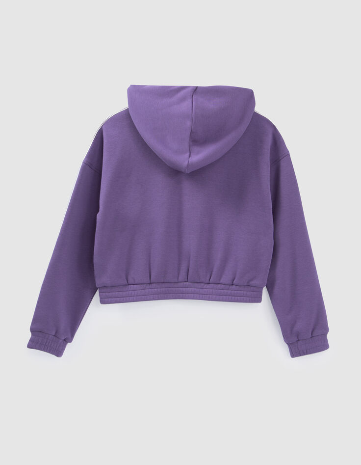 Cardigan violet zipp&eacute; avec galons ray&eacute;s fille-3