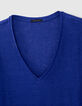 Tee-shirt bleu en maille de lin foil Femme-4