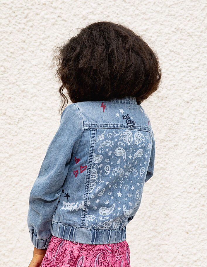 Light Blue Mädchenjeansbomberjacke mit Print hinten - IKKS