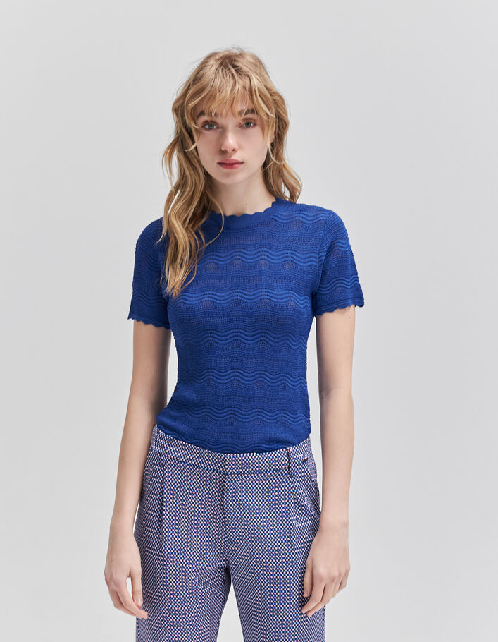 Kobaltblauer Damen-T-Shirt offener Rückenausschnitt - IKKS