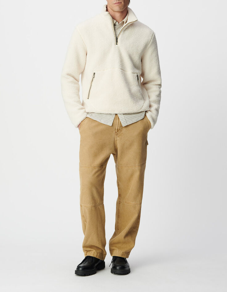 Sweat blanc sherpa col et poches zipp&eacute;es Homme-4