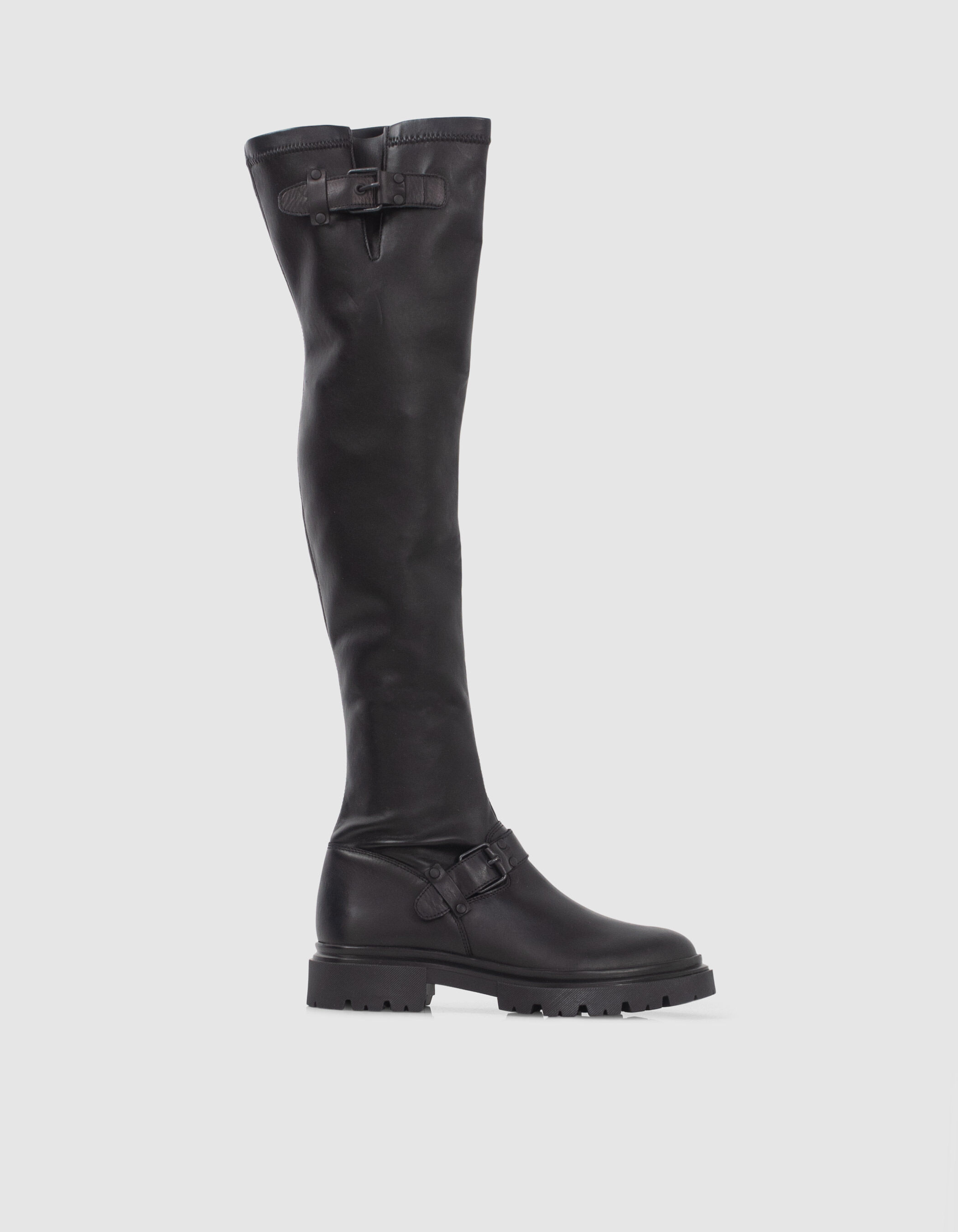 Flat heel thigh high 2024 boots black