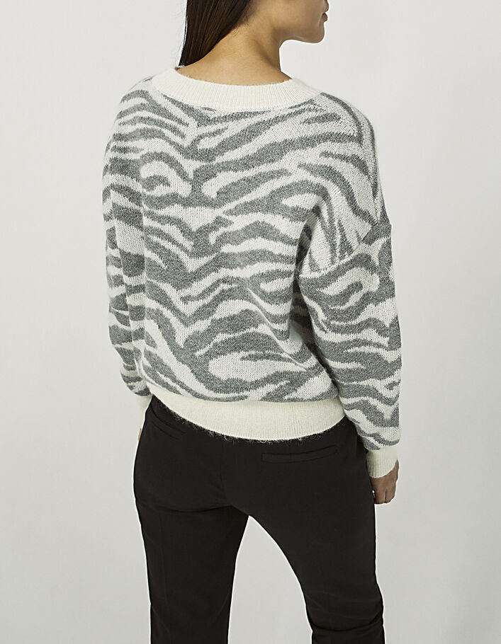 Women’s zebra-motif jacquard fluffy knit sweater - IKKS