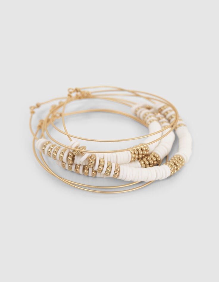 Bracelets perles blanches et m&eacute;tal dor&eacute; fille-2
