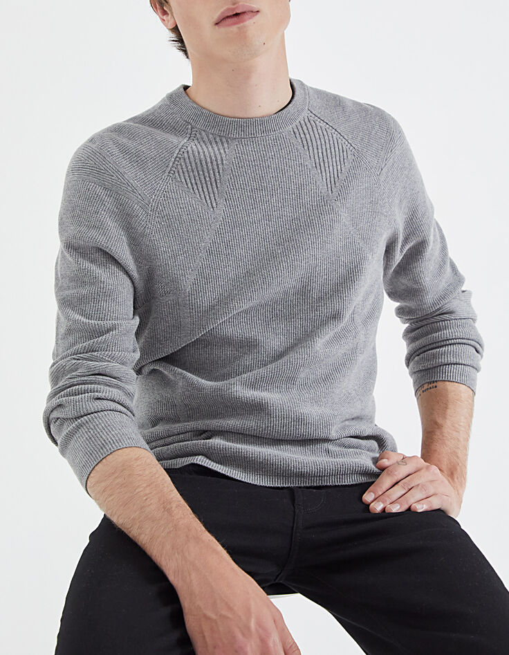 Pull gris chiné tricot 3D Homme-1