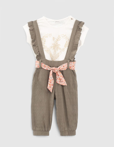 Baby girls’ khaki dungarees & T-shirt outfit - IKKS
