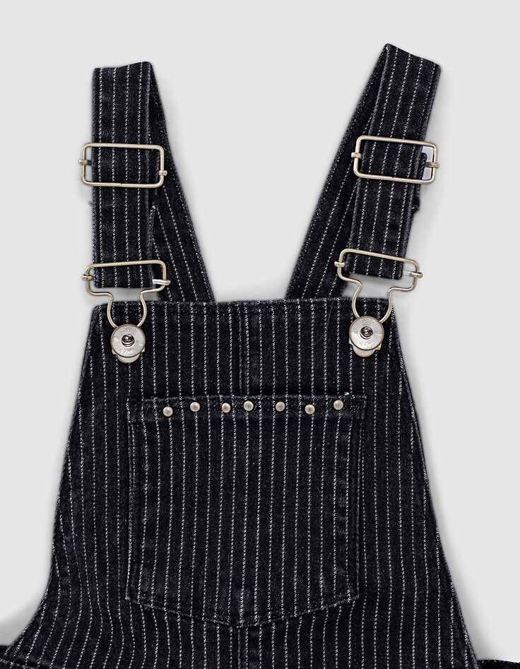 Graue M&auml;dchenlatzhose aus Jeansstoff mit Tennisstreifen-3