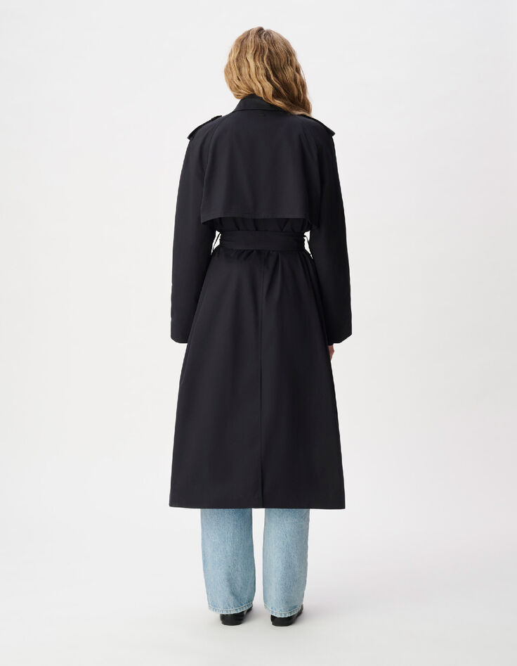 L&eacute;a Women's long navy double-breasted trench coat-3