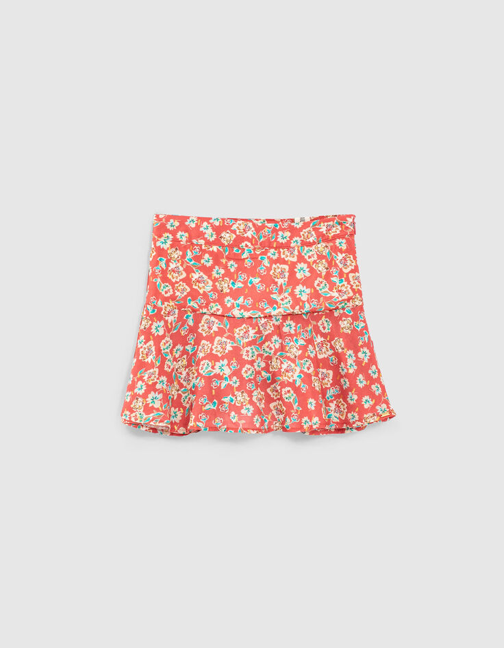 Jupe-short corail à imprimé fleurs fille-1