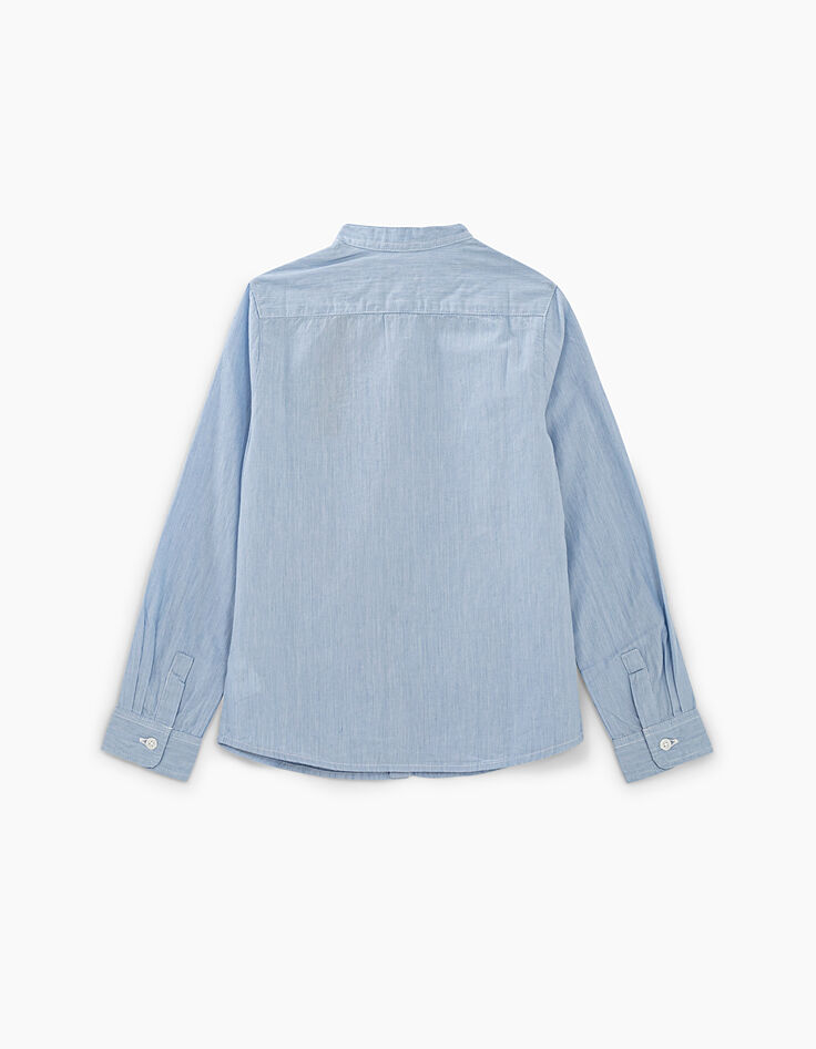 Boys’ sky blue thin-striped shirt with Mandarin collar-3 Boys’ sky blue thin-striped shirt with Mandarin collar-3