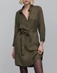 Women's khaki midi shirt dress with jewels-3