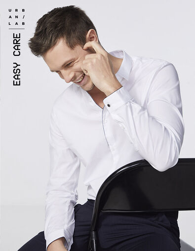 Men’s white SLIM shirt with navy piping - IKKS