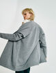 Cardigan mi-long gris en 100% laine torsades poignets femme-1