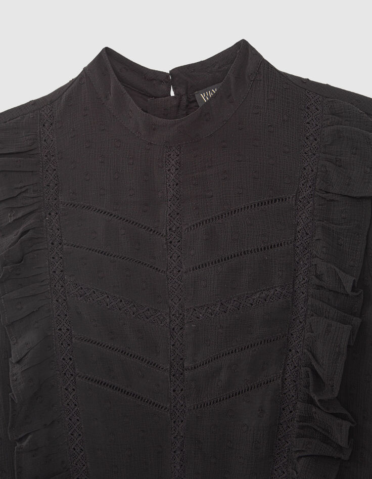 Girls&rsquo; black dotted Swiss jacquard dress with dickey-2