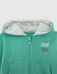 Baby boys’ green sweatshirt fabric cardigan, goggles hood-2
