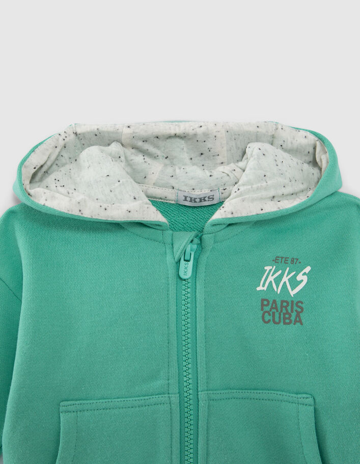 Baby boys’ green sweatshirt fabric cardigan, goggles hood