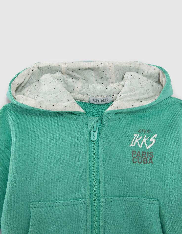 Baby boys’ green sweatshirt fabric cardigan, goggles hood-2