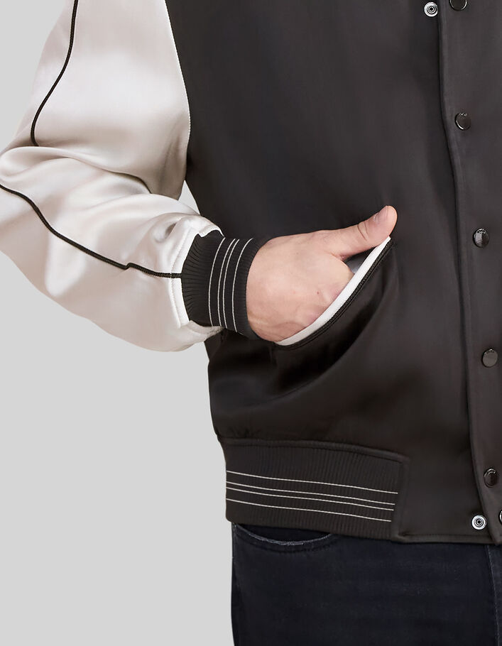 Men’s black two-tone varsity jacket with embroidery - IKKS
