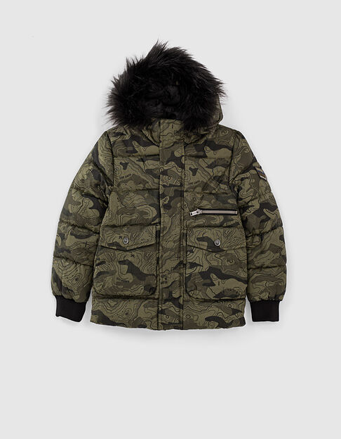Kaki cartografie-camouflage pufferjas jongens