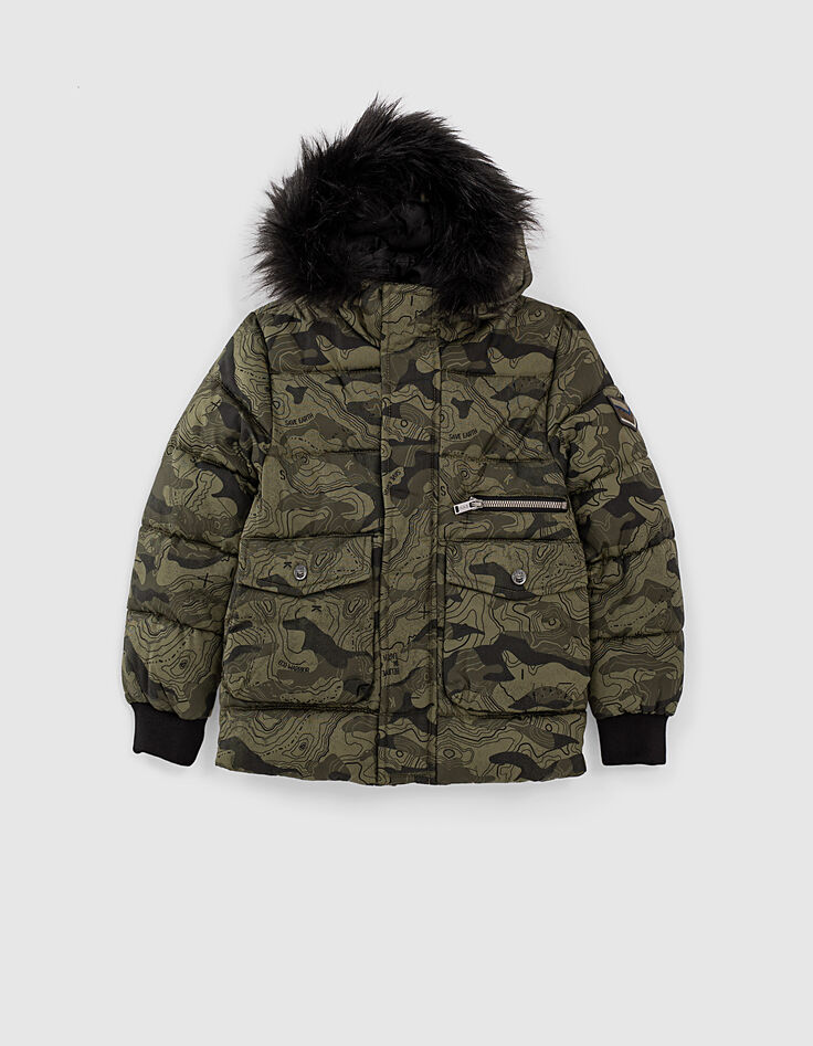 Kaki cartografie-camouflage pufferjas jongens-1
